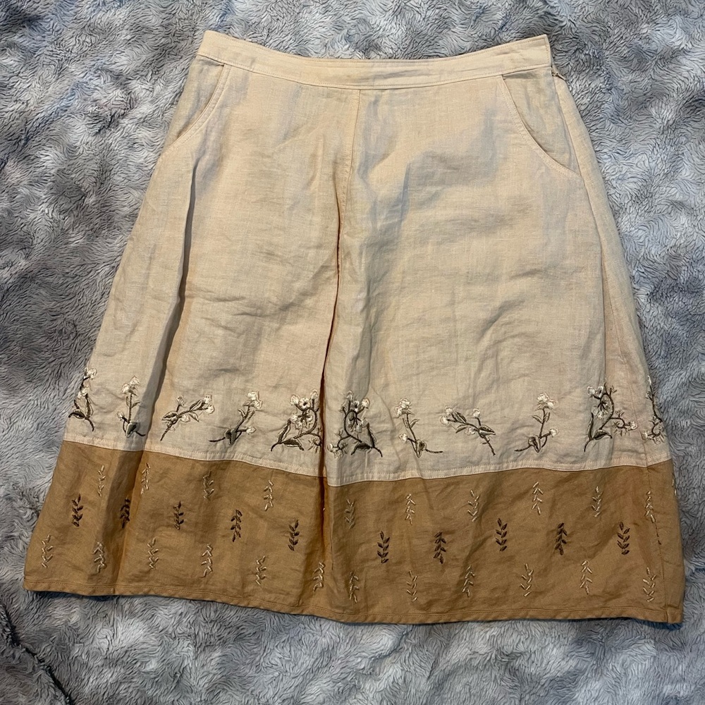 J. Jill linen embroidered A-line skirt with pockets. Size 10P